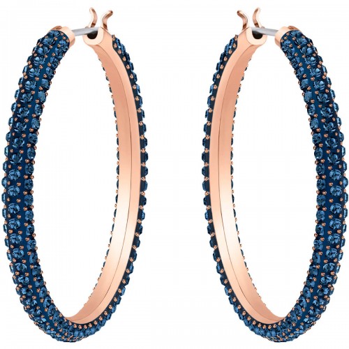 SWAROVSKI Stone Hoop Pierced Earrings Blue Rose Gold Tone Plated 5408459