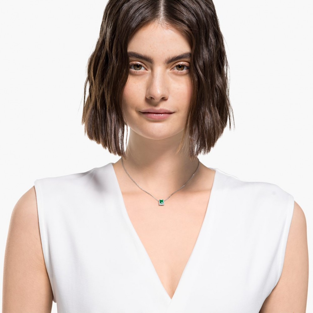 SWAROVSKI Angelic Rectangular Necklace Green Rhodium Plated 5559380