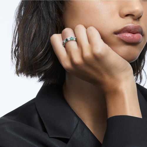 SWAROVSKI Millenia Cocktail Ring Triangle Green Rhodium Plated 5608530