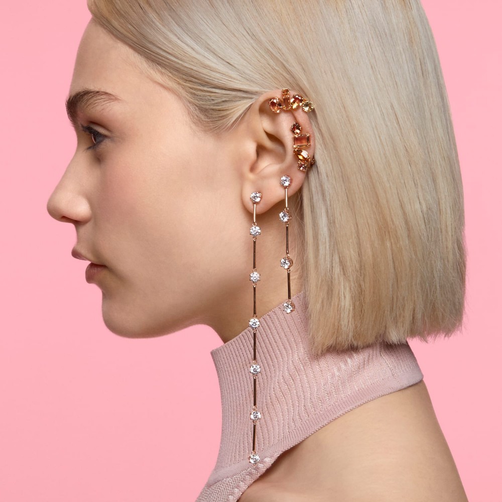 SWAROVSKI Constella Earrings Asymmetrical White Rose Gold Tone Plated 5609707