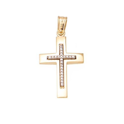 14K Χρυσός Σταυρός  με Ζιργκόν ST107KG1